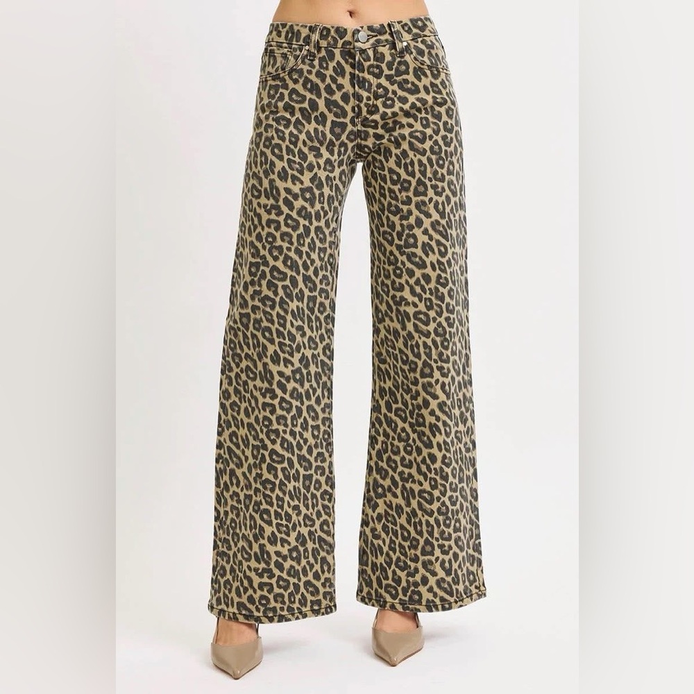Risen Leopard Print Wide Leg Pants - Brown